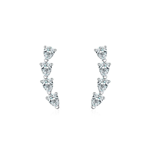 Sterling Silver Drop Shape Dazzling CZ Long Earrings