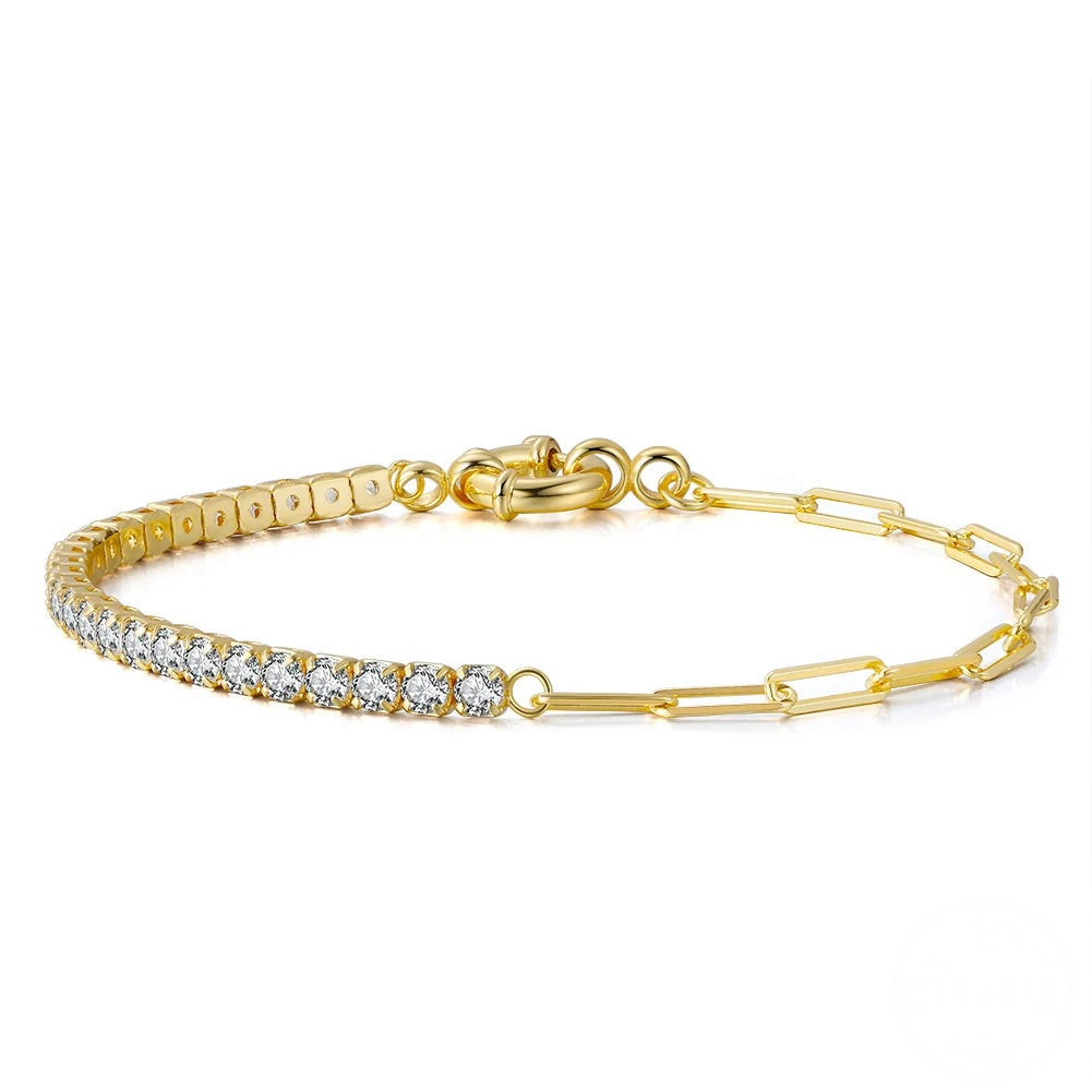 Sterling Silver Paperclip Chain Tennis Bracelet Cubic Zirconia Bracelets Jewelry