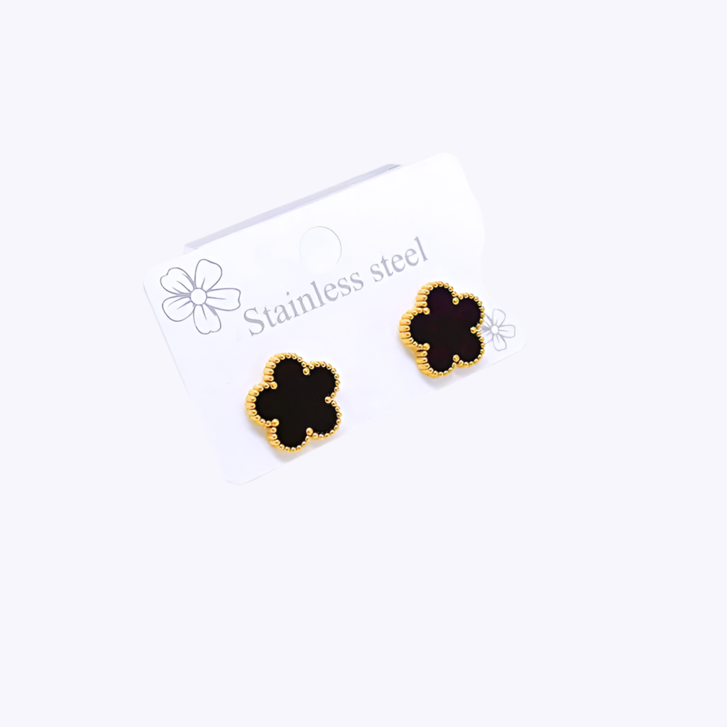 Five Leaf Flower Jewelry Set Stainless Steel Gold Plated Bracelet Necklace Earrings Plum Blossom Plant