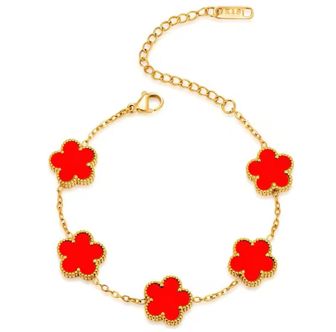 Five Leaf Flower Jewelry Set Stainless Steel Gold Plated Bracelet Necklace Earrings Plum Blossom Plant