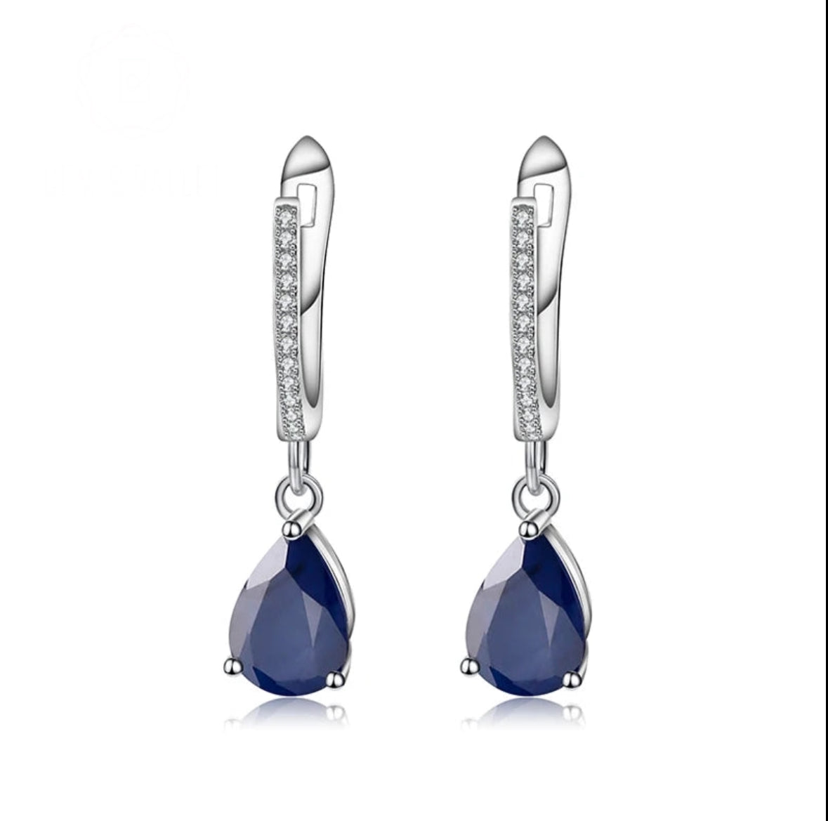 Natural Blue Sapphire Gemstone Drop Sterling Silver Earrings