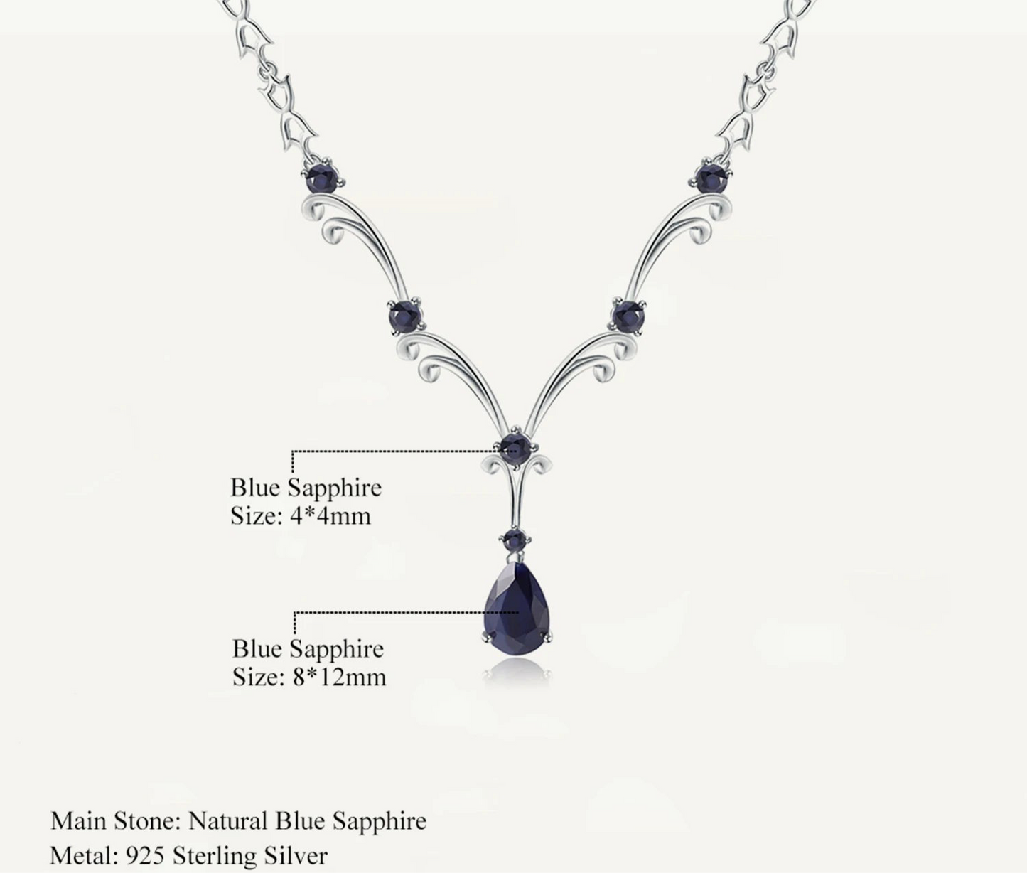 Natural Blue Sapphire Gemstone Sterling Silver Vintage Necklace