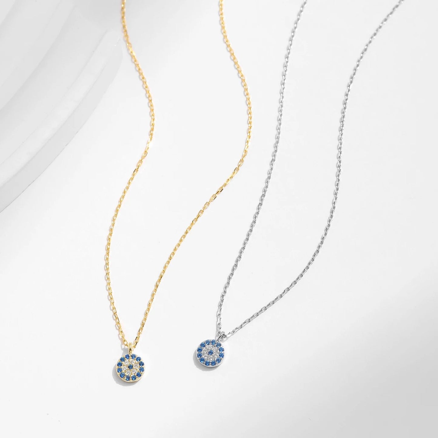 Blue Eye Sterling Silver Zirconia Eyes Pendant Necklaces Chain