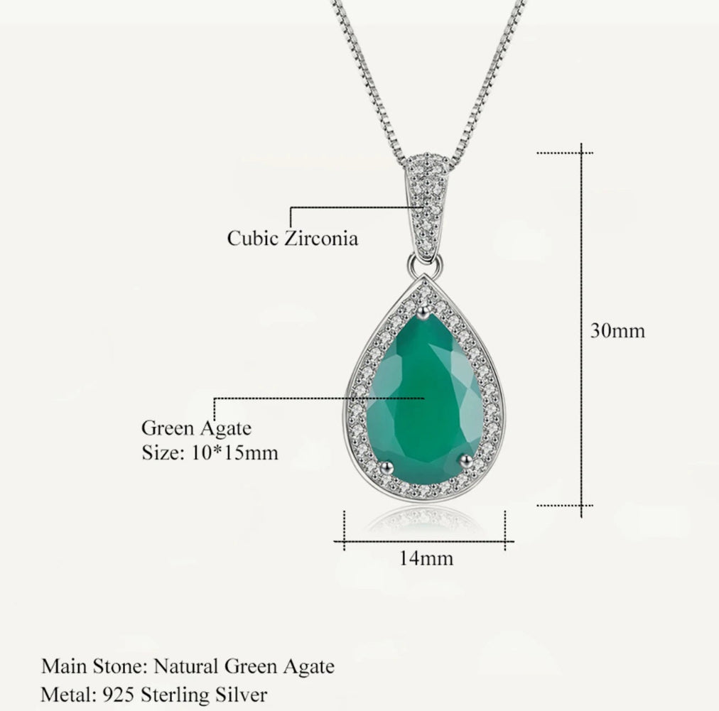 Natural Green Agate Gemstone Sterling Silver Vintage Necklace