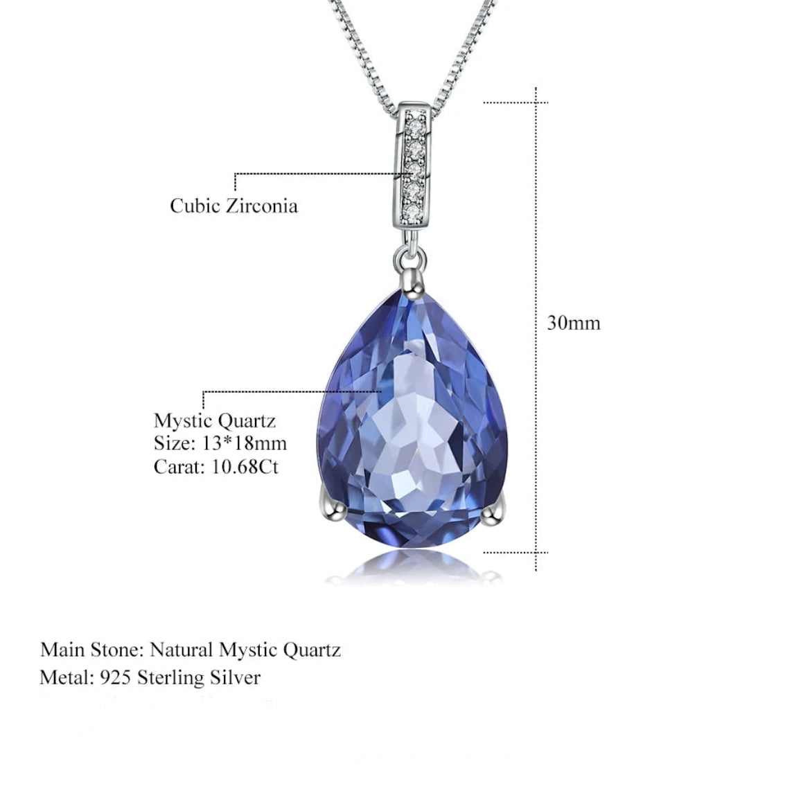 Natural Iolite Blue Mystic Quartz Pendant Necklace Sterling Silver Jewelry