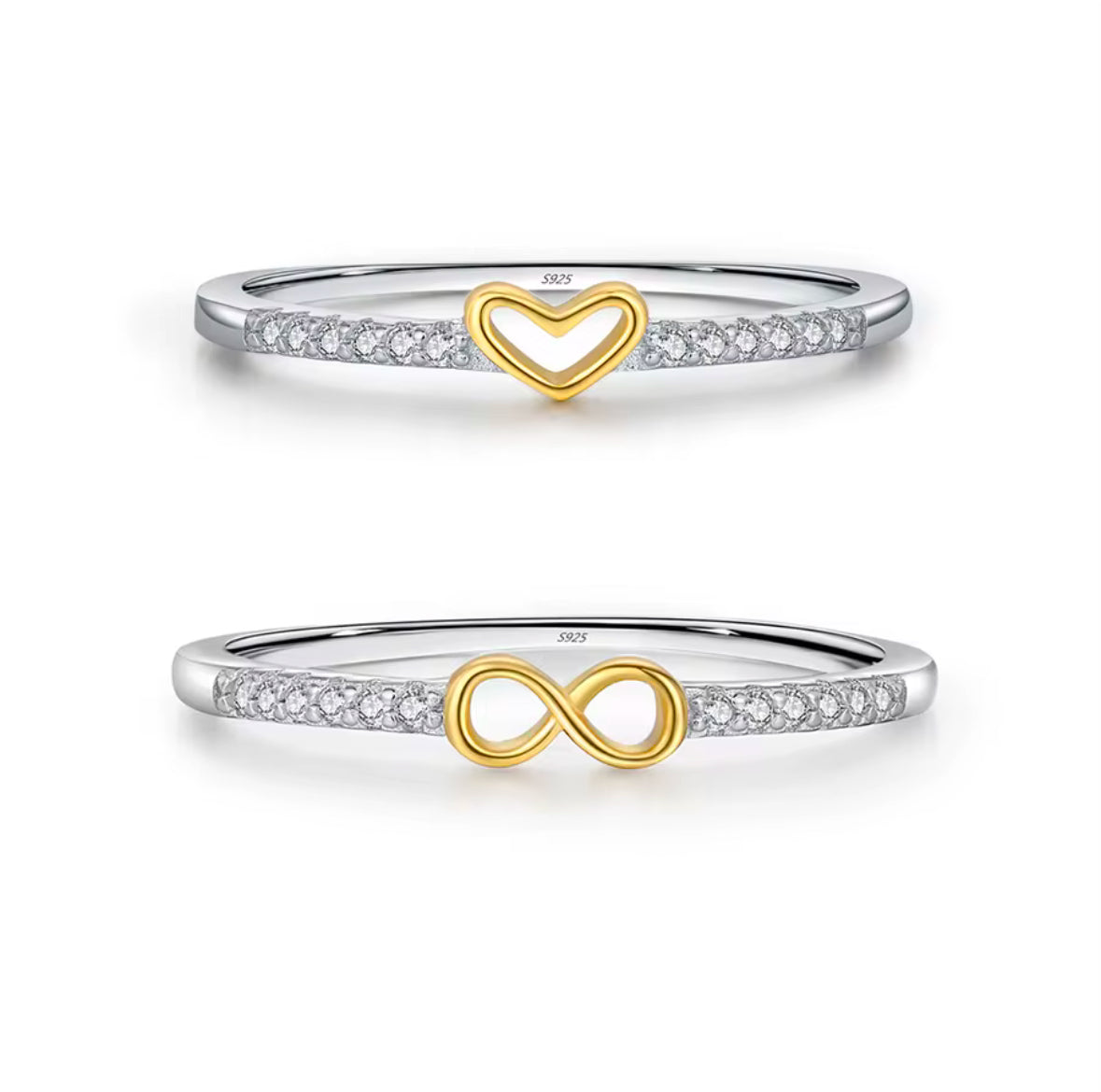 Rhodium And Gold Plated Sterling Silver With Cubic Zirconia Rings
