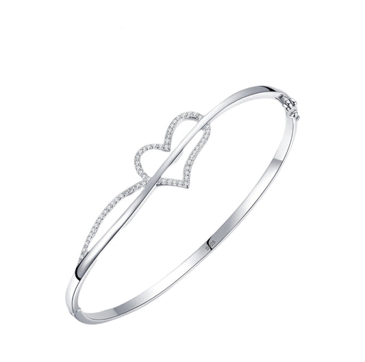 Sterling Silver Zirconia Love Hearts Bracelet & Bangle
