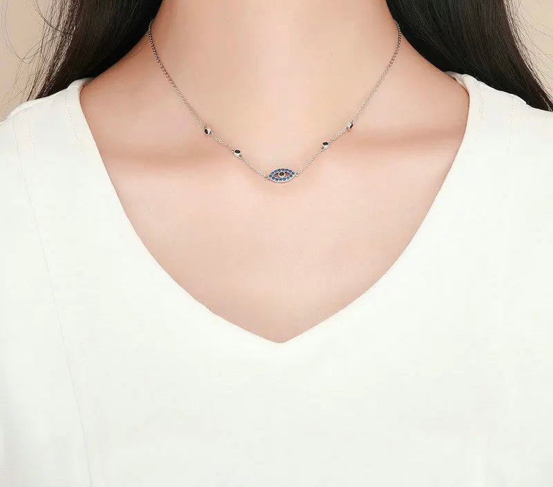 Sterling Silver Blue Zircon Guardian Eye Pendant Necklaces Chain