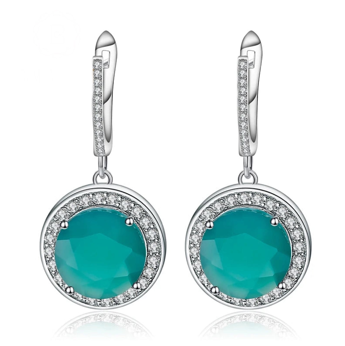 Natural Green Agate Gemstone Drop Earrings Sterling Silver