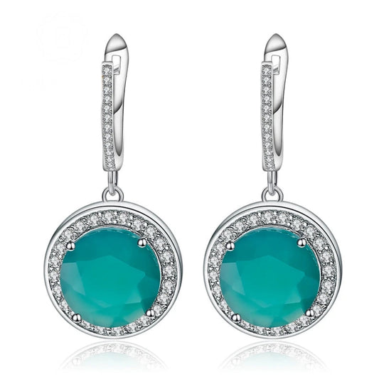 Natural Green Agate Gemstone Drop Earrings Sterling Silver
