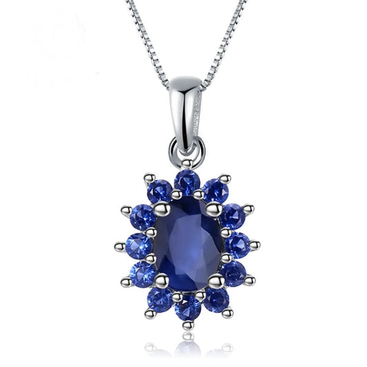 Natural Blue Sapphire Pendants Necklace Sterling Silver