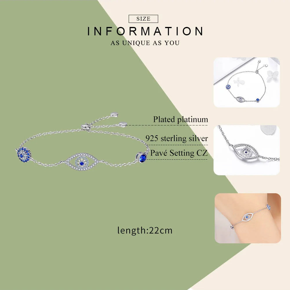 925 Sterling Silver Blue Zircon Evil Eyes Bracelet Guardian Eye Chain for Women Gift Fine Jewelry