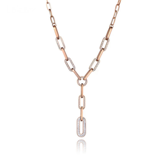 Hiphop/Rock Titanium Stainless Steel Crystal Paperclip Chain & Link Necklace