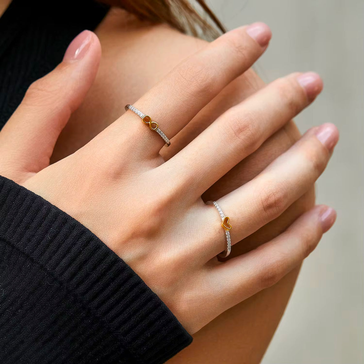 Rhodium And Gold Plated Sterling Silver With Cubic Zirconia Rings
