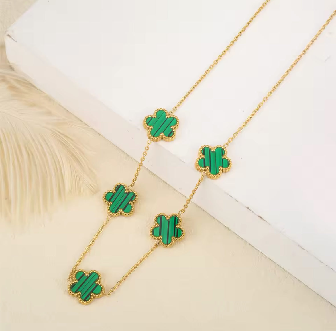 Five Leaf Flower Jewelry Set Stainless Steel Gold Plated Bracelet Necklace Earrings Plum Blossom Plant