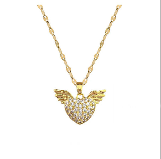 Stainless Steel Heart Wings Pendant Necklace For Women Girl Fashion Clavicle Chain Choker Jewelry