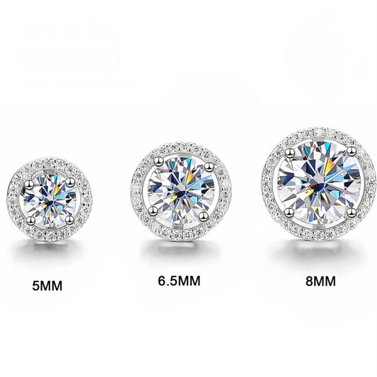 Moissanite Sterling Silver Round Halo Studs Earrings