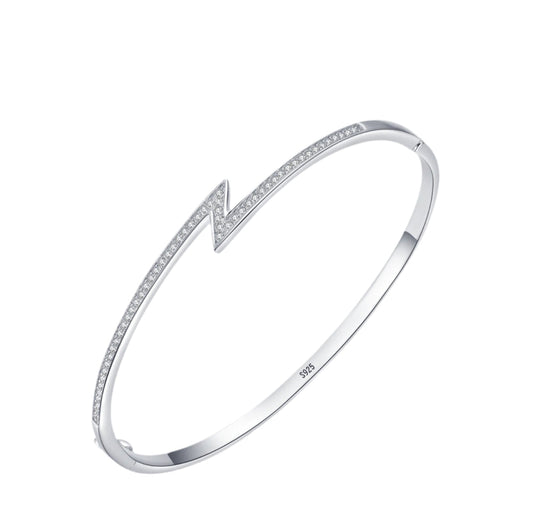 Lightning Shape Sterling Silver Bangle For Women