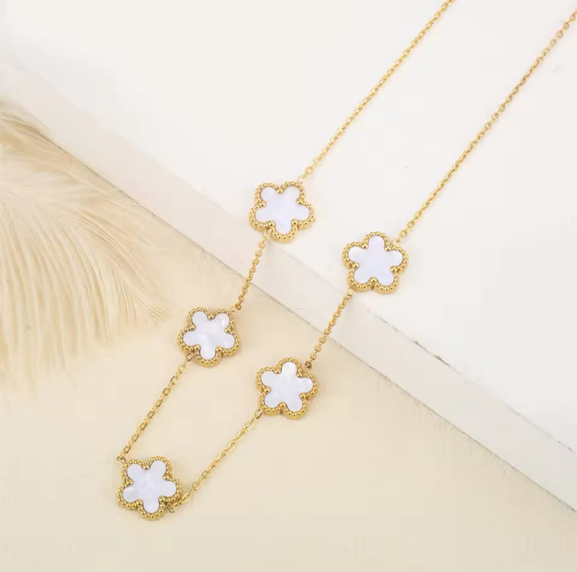 Five Leaf Flower Jewelry Set Stainless Steel Gold Plated Bracelet Necklace Earrings Plum Blossom Plant