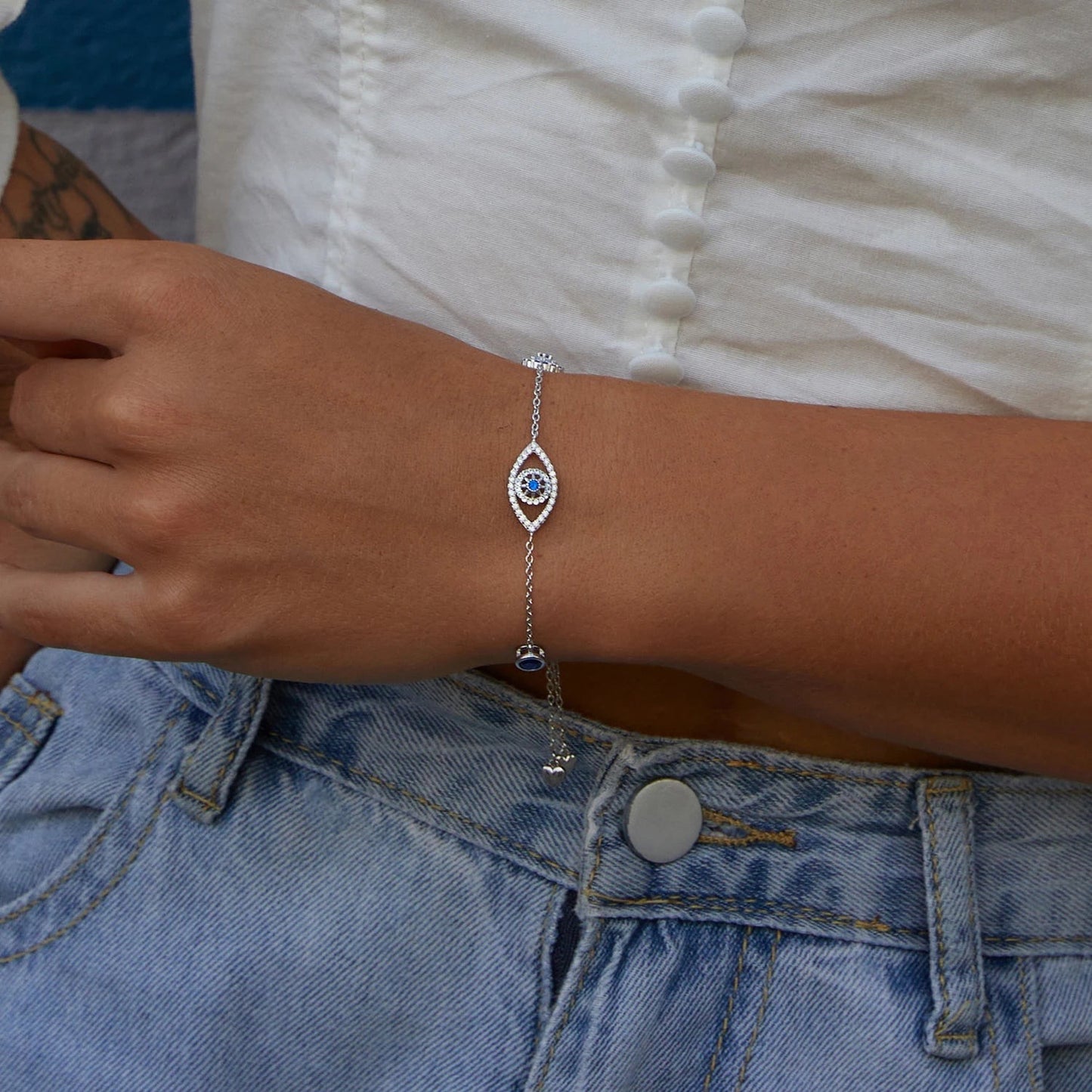 925 Sterling Silver Blue Zircon Evil Eyes Bracelet Guardian Eye Chain for Women Gift Fine Jewelry