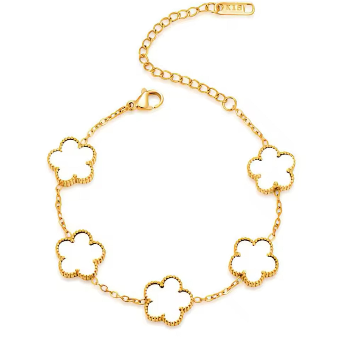 Five Leaf Flower Jewelry Set Stainless Steel Gold Plated Bracelet Necklace Earrings Plum Blossom Plant