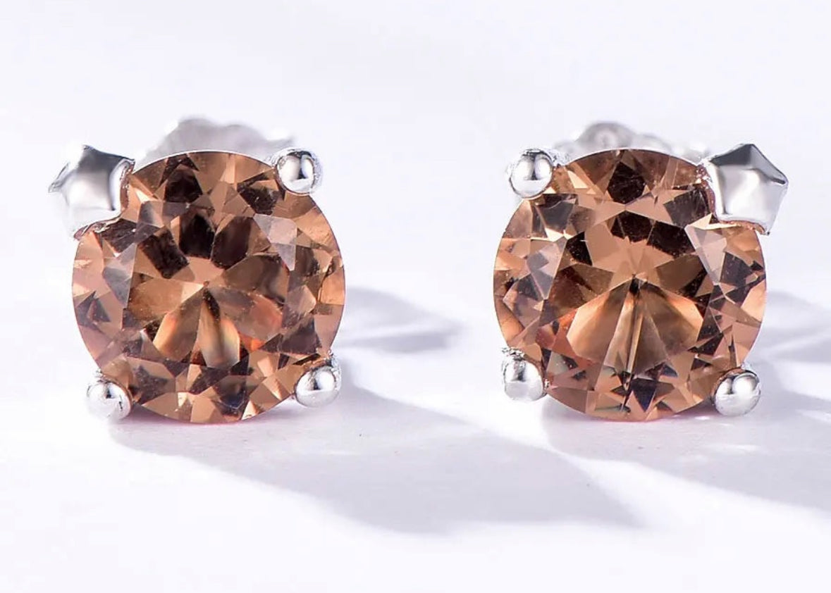 Solid 925 Sterling Silver Gemstone Stud Earrings for Women