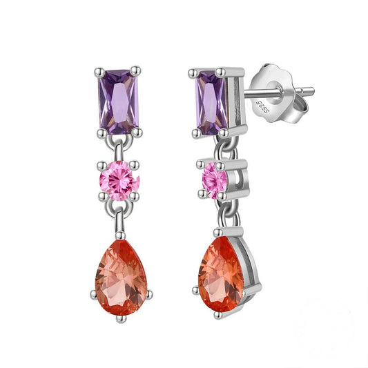 Sterling Silver Earrings for Women Light Amethyst CZ Teardrop Earrings