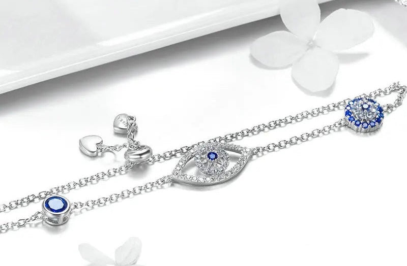 925 Sterling Silver Blue Zircon Evil Eyes Bracelet Guardian Eye Chain for Women Gift Fine Jewelry