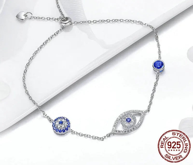 925 Sterling Silver Blue Zircon Evil Eyes Bracelet Guardian Eye Chain for Women Gift Fine Jewelry