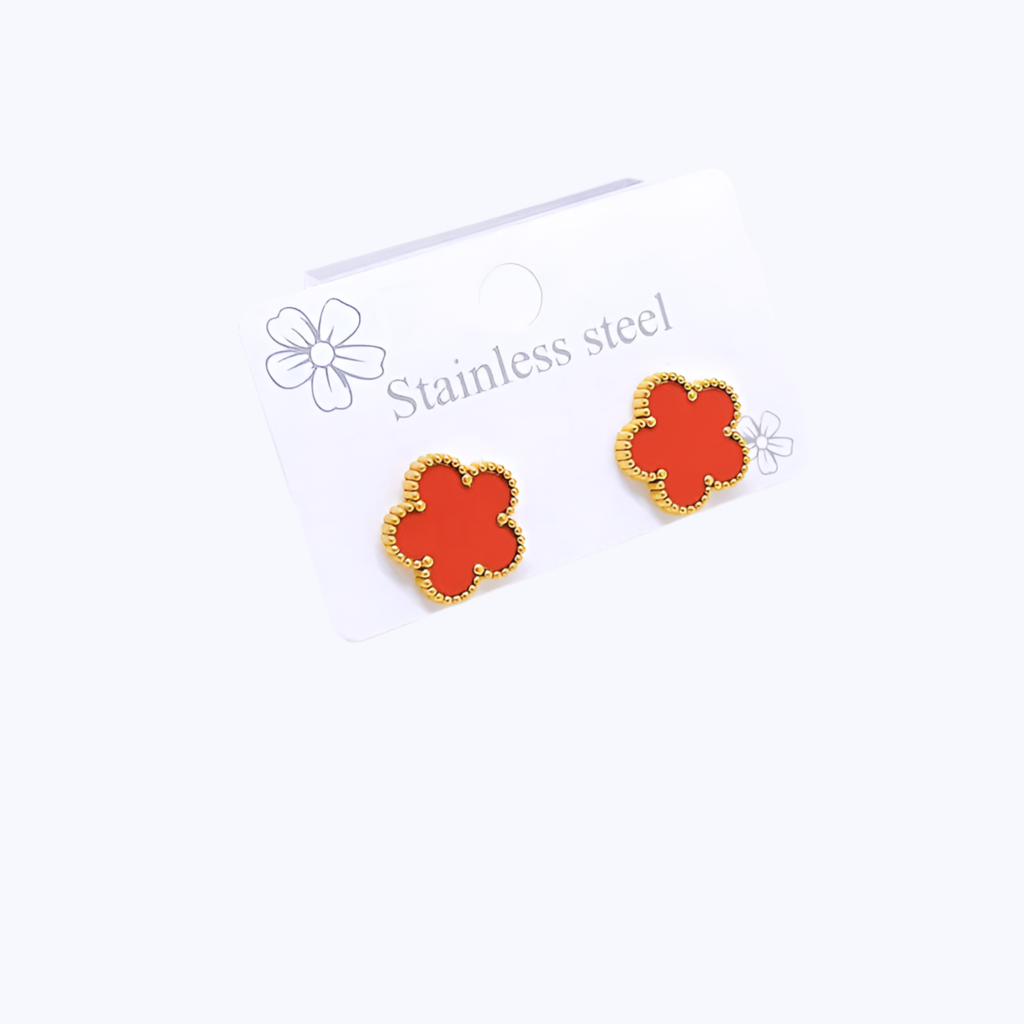 Five Leaf Flower Jewelry Set Stainless Steel Gold Plated Bracelet Necklace Earrings Plum Blossom Plant