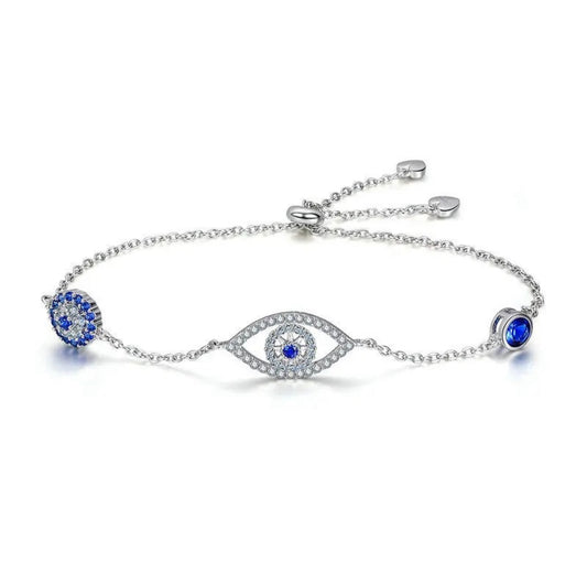 925 Sterling Silver Blue Zircon Evil Eyes Bracelet Guardian Eye Chain for Women Gift Fine Jewelry