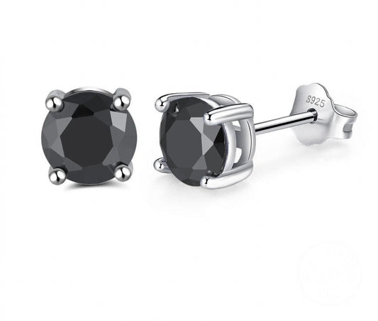Black CZ Sterling Silver Stud Earrings For Women Men