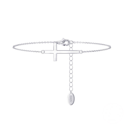 Sterling Silver & Gold Plated Cross Chain Bracelet for Women Adjustable