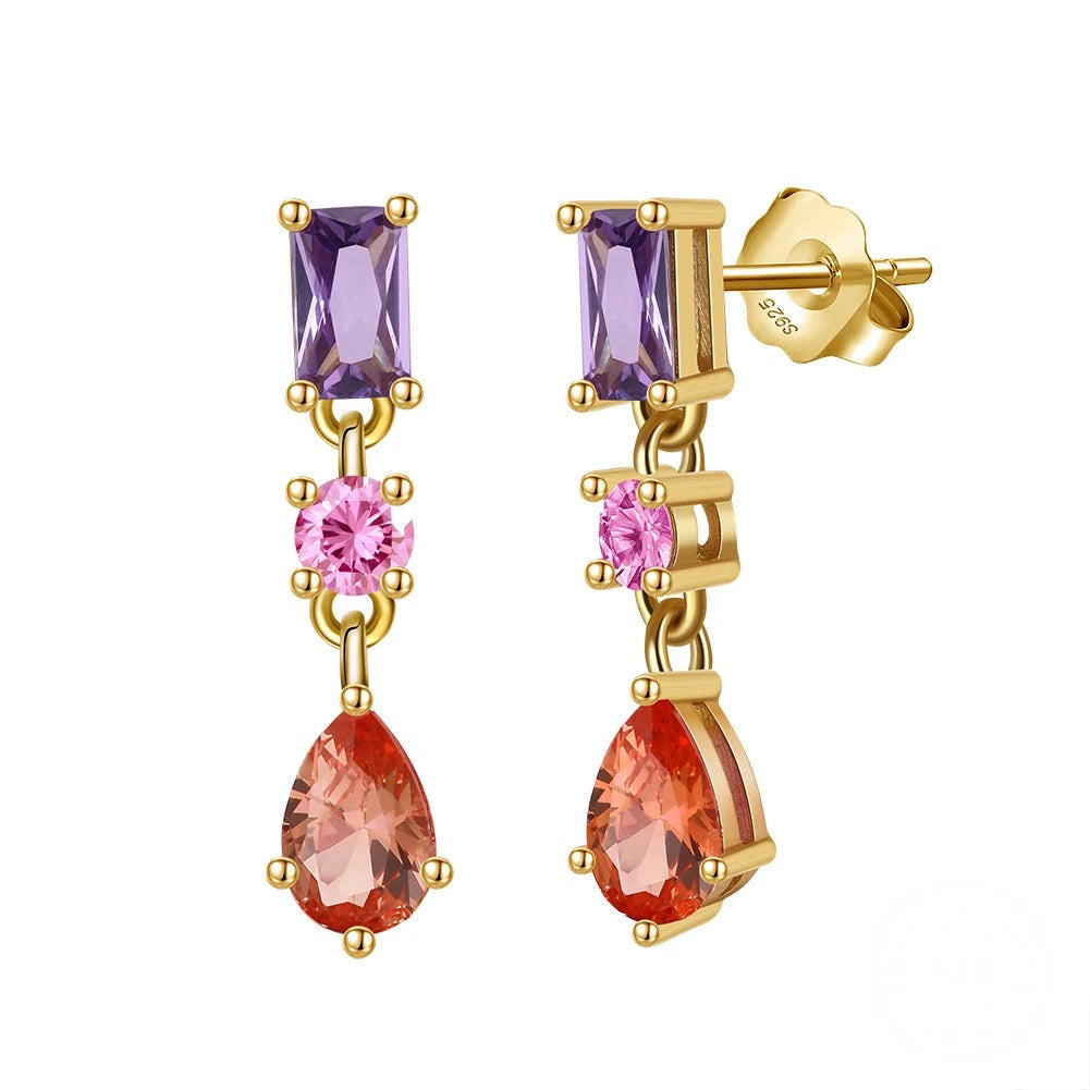 Sterling Silver Earrings for Women Light Amethyst CZ Teardrop Earrings