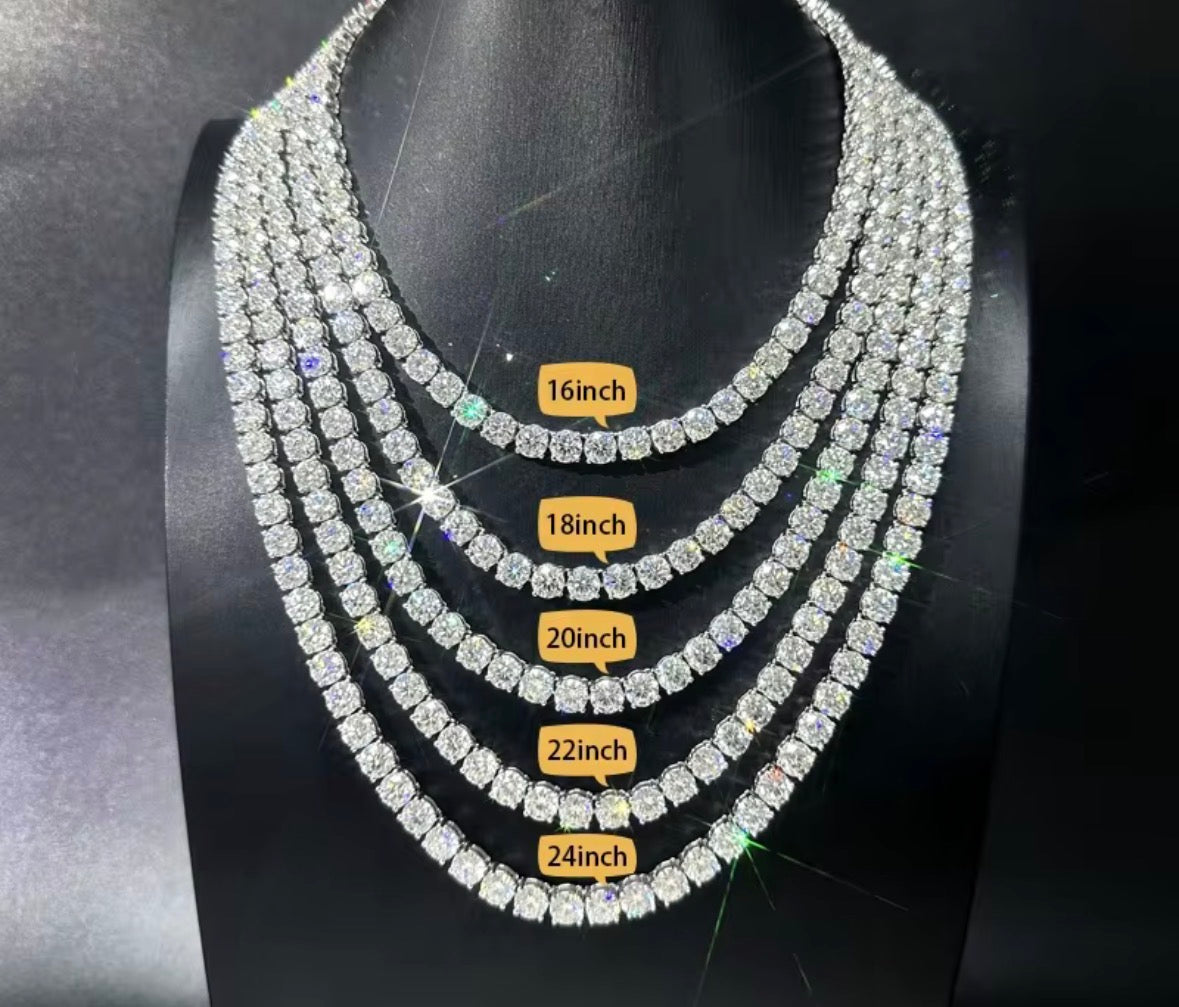 Lab Grown White and Yellow Gold Tennis Necklace 2mm 3mm 4mm