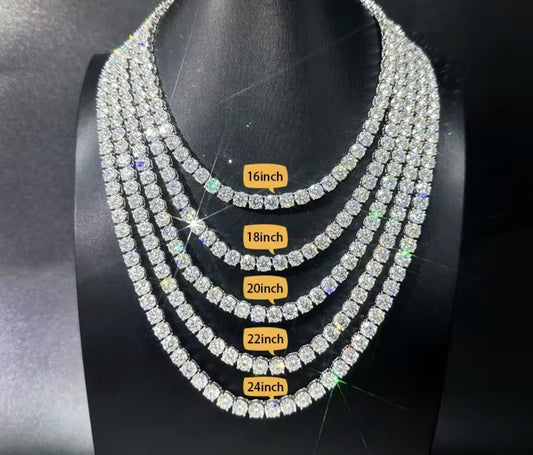 Lab Grown White and Yellow Gold Tennis Necklace 2mm 3mm 4mm
