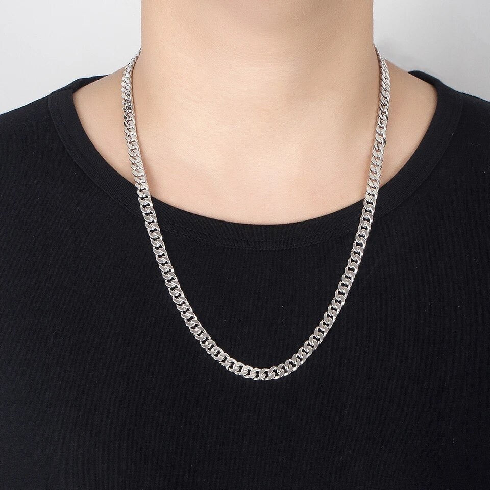 Men's Original Silver Necklace Classic 6.5MM Cuban Chain Sterling Silver Necklace Collection Jewellery