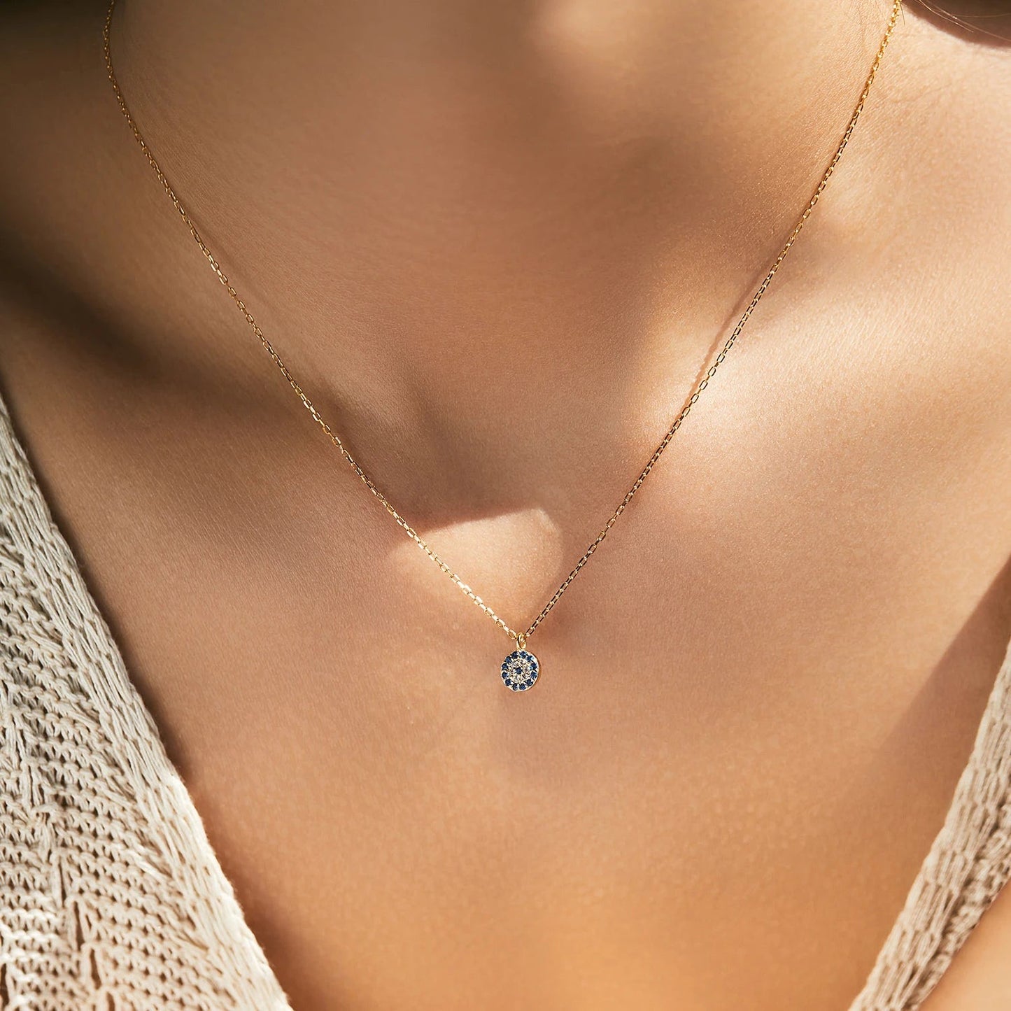 Blue Eye Sterling Silver Zirconia Eyes Pendant Necklaces Chain