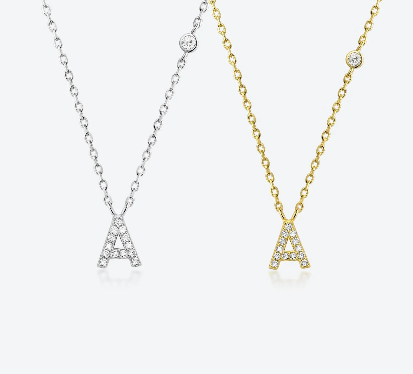 Sterling Silver Letters A- Z Zircon CZ Pendant Monogram Necklace