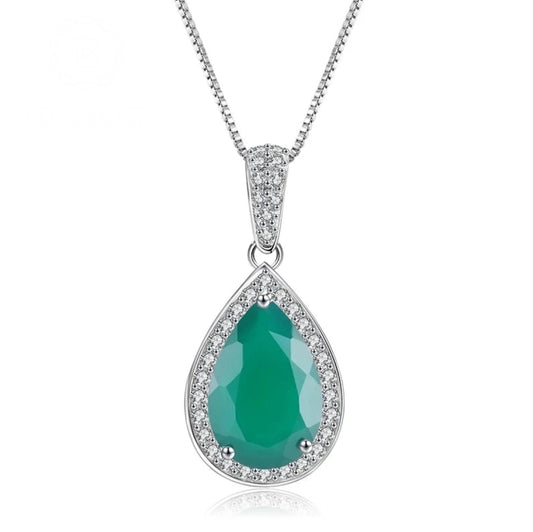 Natural Green Agate Gemstone Sterling Silver Vintage Necklace