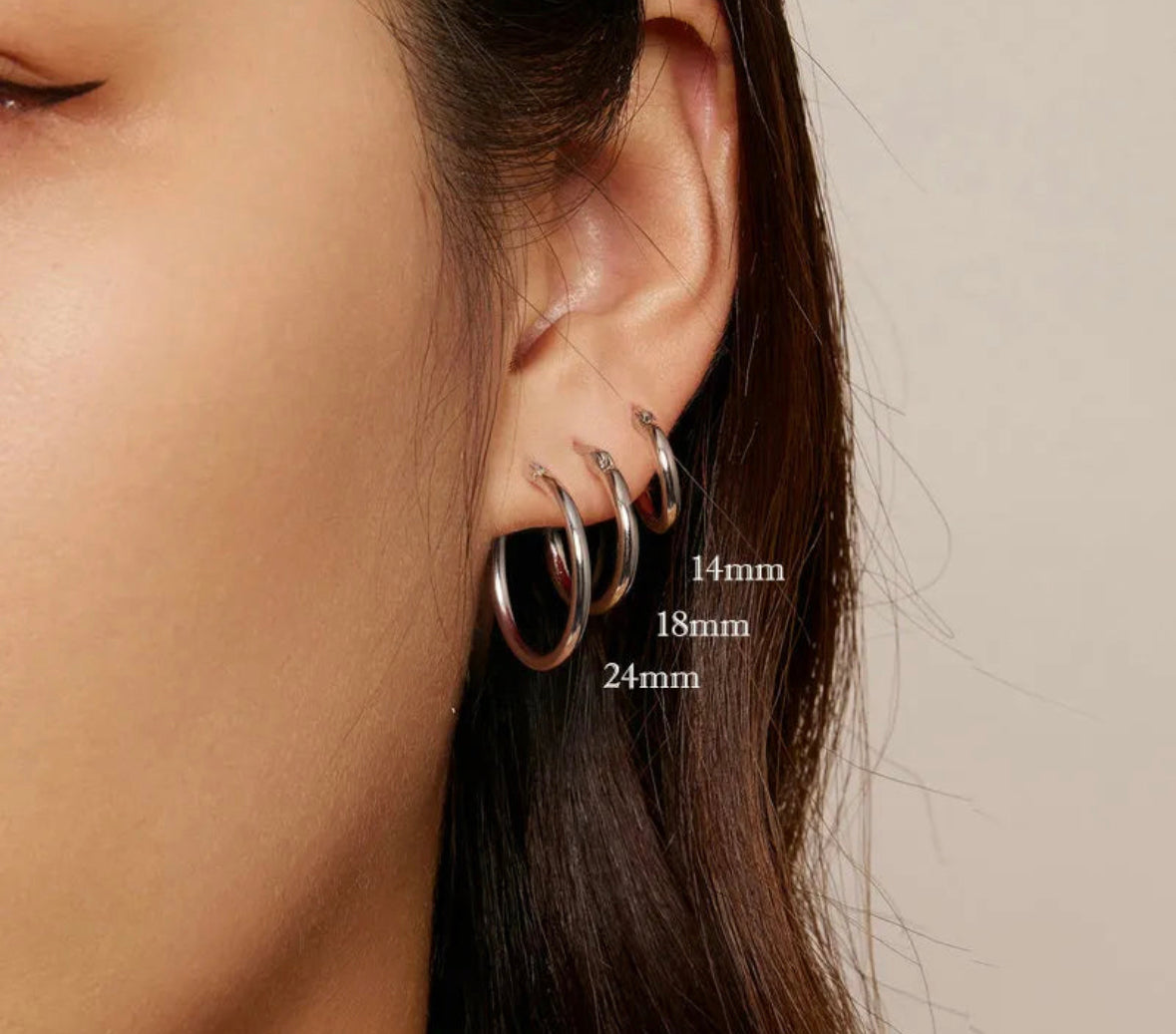 925 Sterling Silver Bold Classic Hoop Earrings, 14K White Gold Plated Standard Tube Earrings for Women