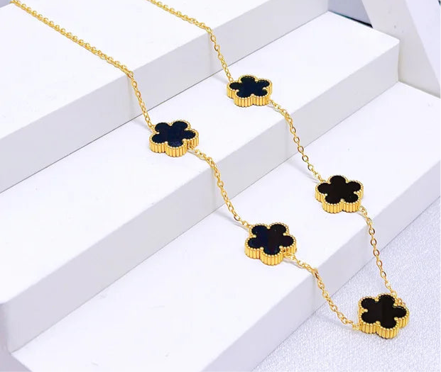 Five Leaf Flower Jewelry Set Stainless Steel Gold Plated Bracelet Necklace Earrings Plum Blossom Plant