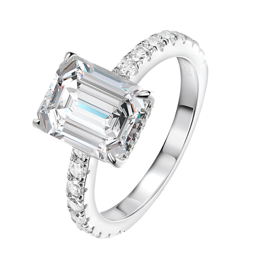 Moissanite Emerald/Radian Cut Rings Sterling Silver Engagement Ring & Wedding Band