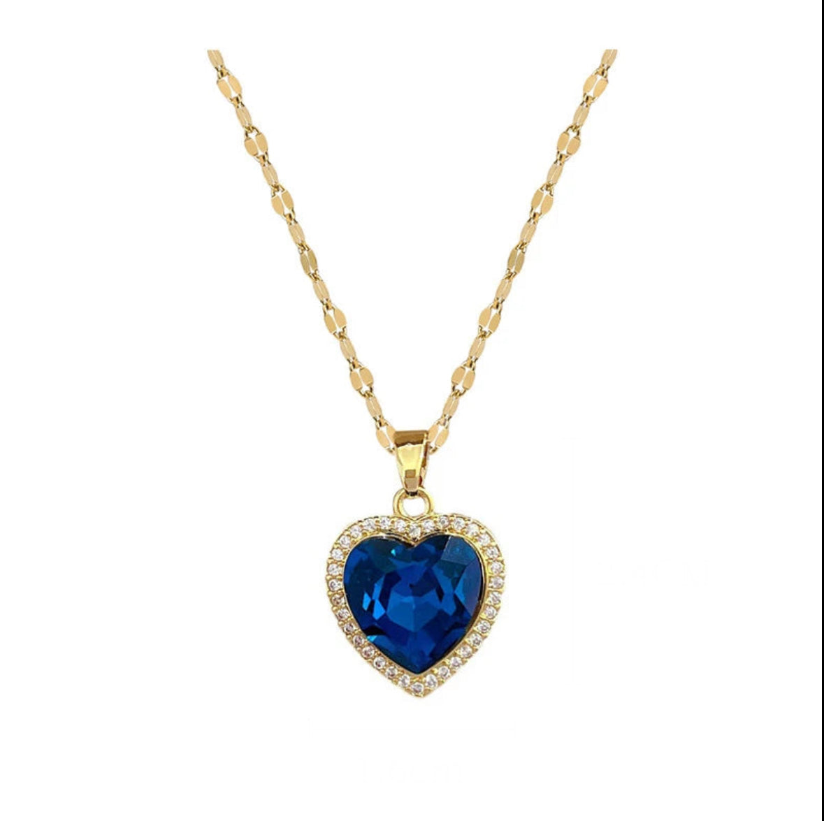 Stainless Steel Blue Heart Zircon Pendant Necklace Chain for Girls Women