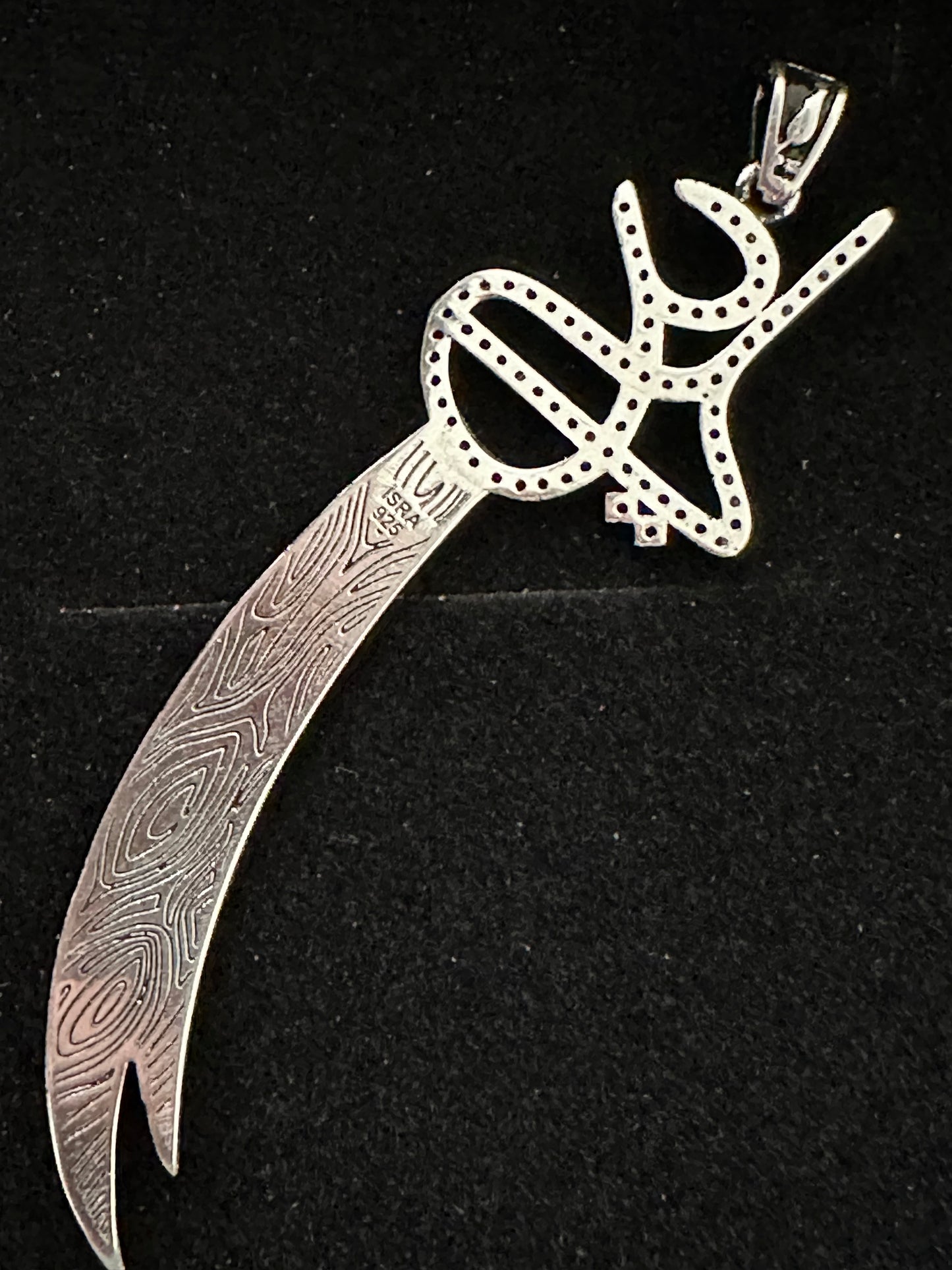 Zulfiqar Sword Islamic Jewellery Zirconium Sterling Silver Pendant Necklace