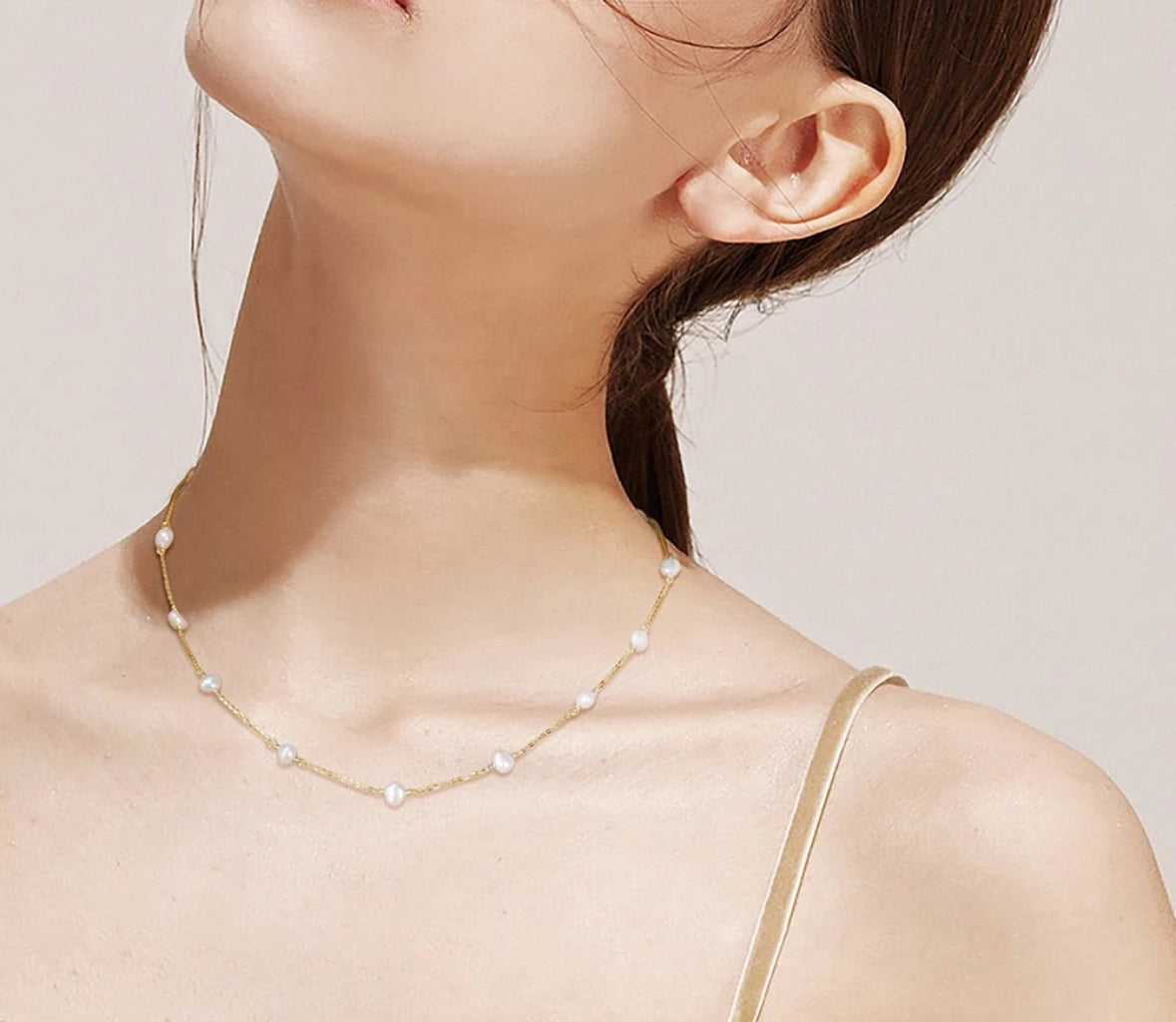 Gold Plated Sterling Silver Fresh Water Baroque Pearl Choker Necklace for Women Jewellery