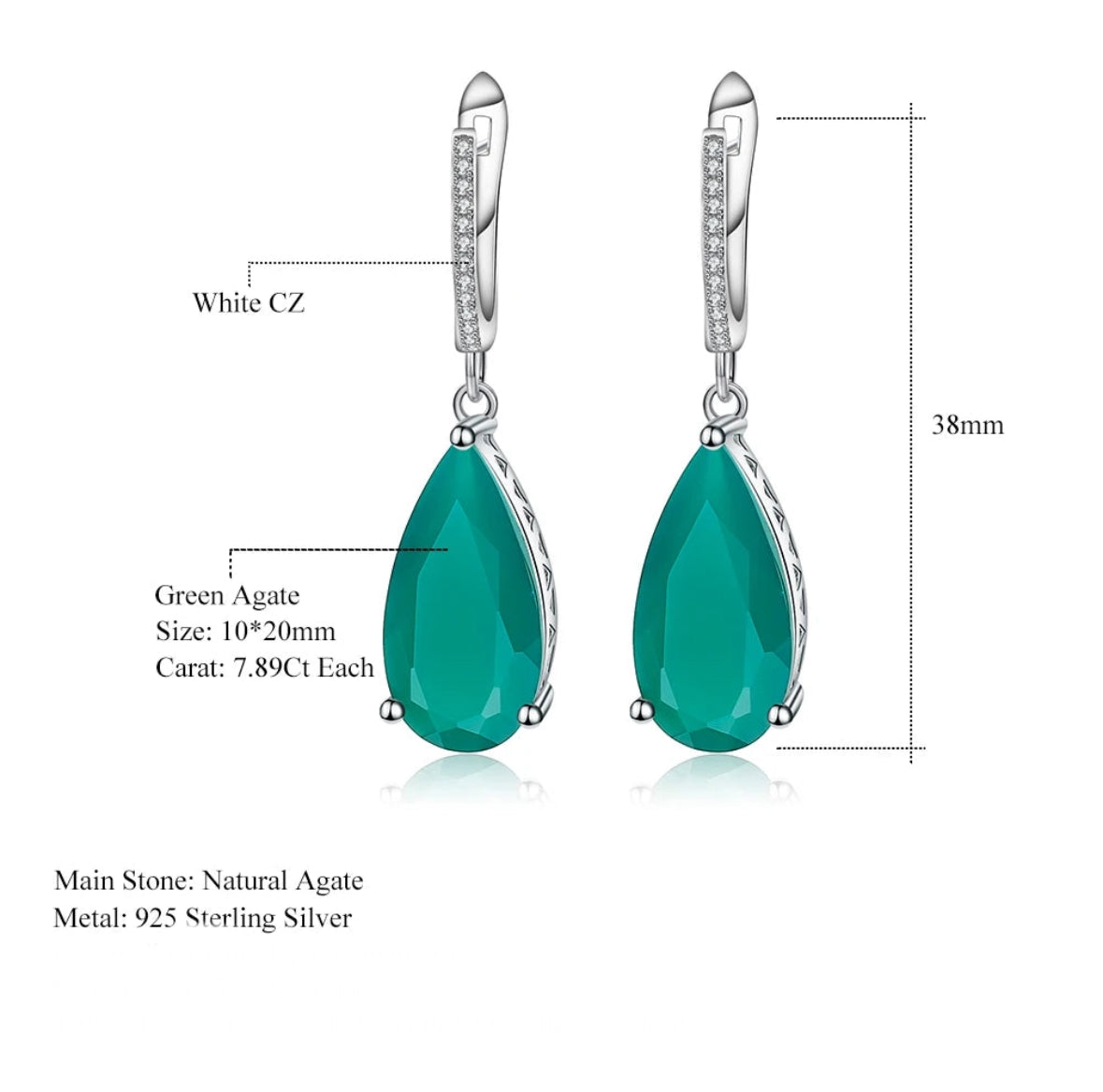 Natural Green Agate Drop Sterling Silver Gorgeous Earrings For Women