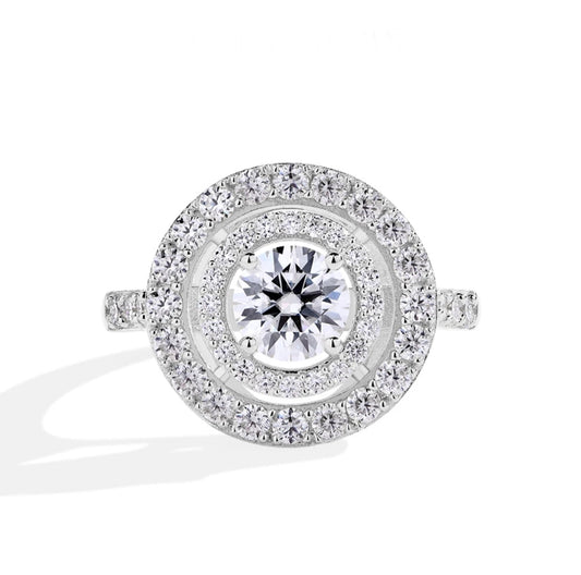 D Color Moissanite Ring Round Cut 1.0CT Sterling Silver Ring