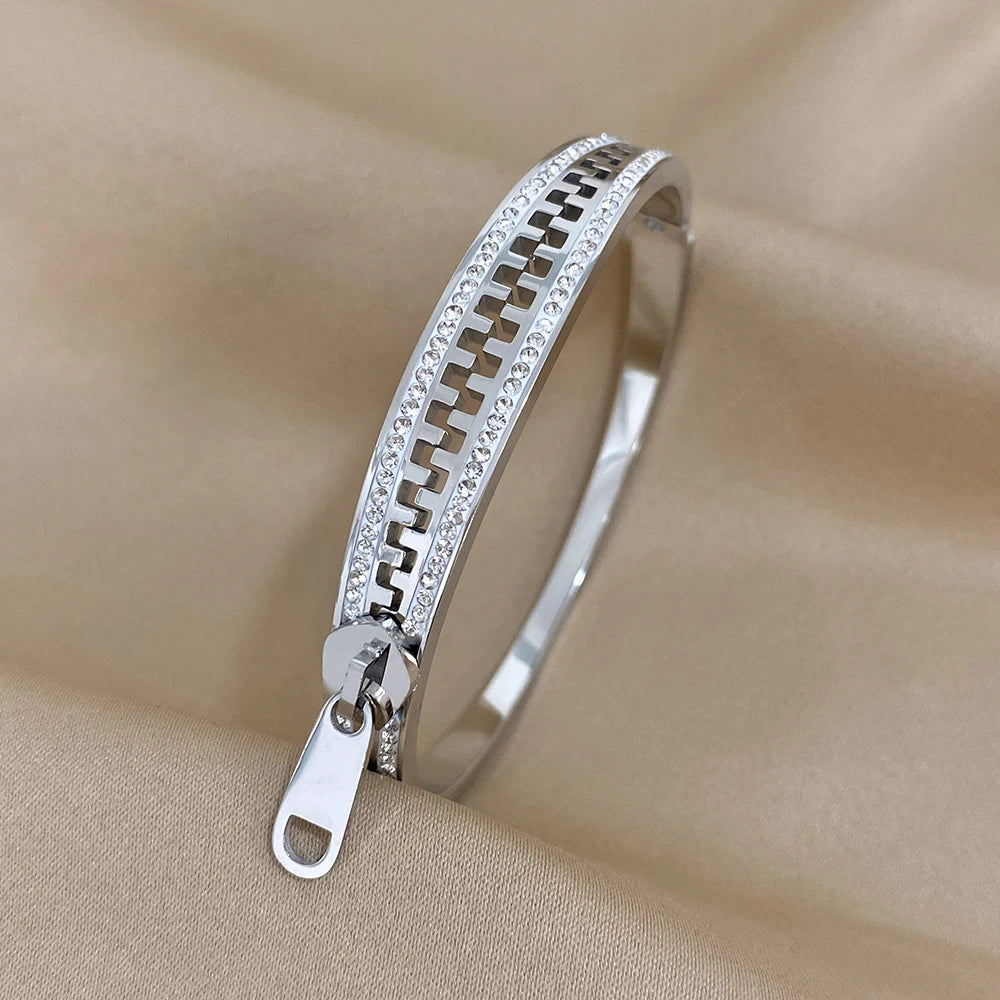 Zipper Bracelet Charm Bangle Stainless Steel Zip Hand Bracelets Gold Plated Luxury Jewelry for Women