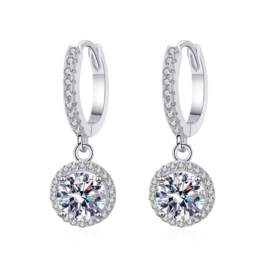 1ct D Color Moissanite Sterling Silver Drop Earrings for Women